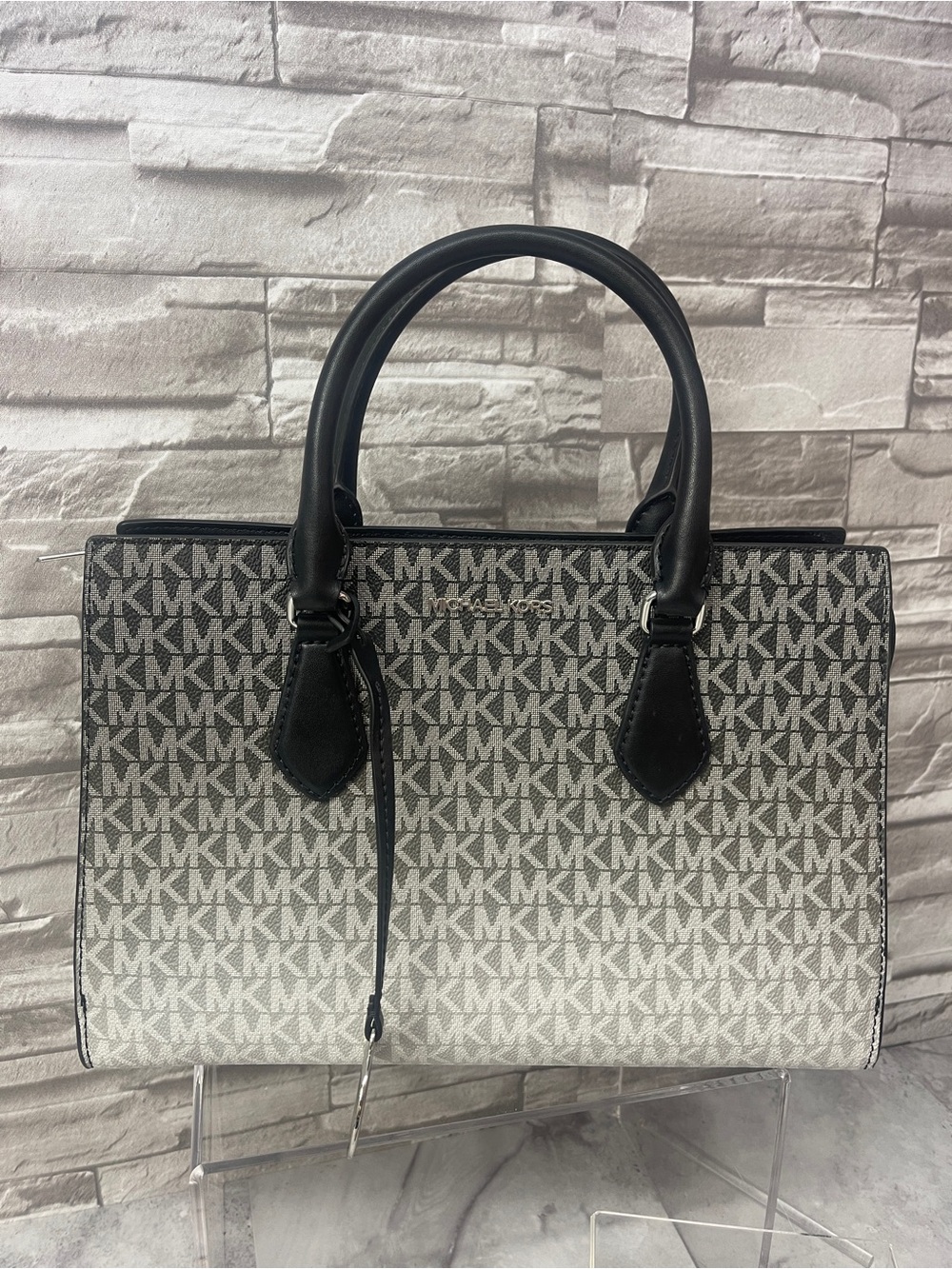 Michael Kors Sheila Medium Signature Logo Satchel & Matching Wallet Black Ombre - Picture 7 of 12